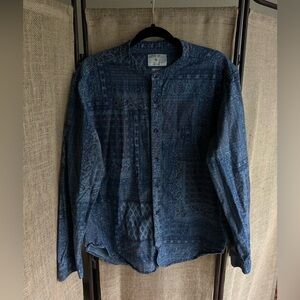 Zara - XL - Mandarin Collar - Button Down Long Sleeve - Paisley - Blue - Purple